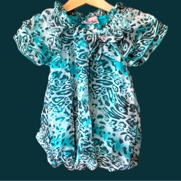 Little Lass Aqua animal print blouse‎ - Picture 1 of 5